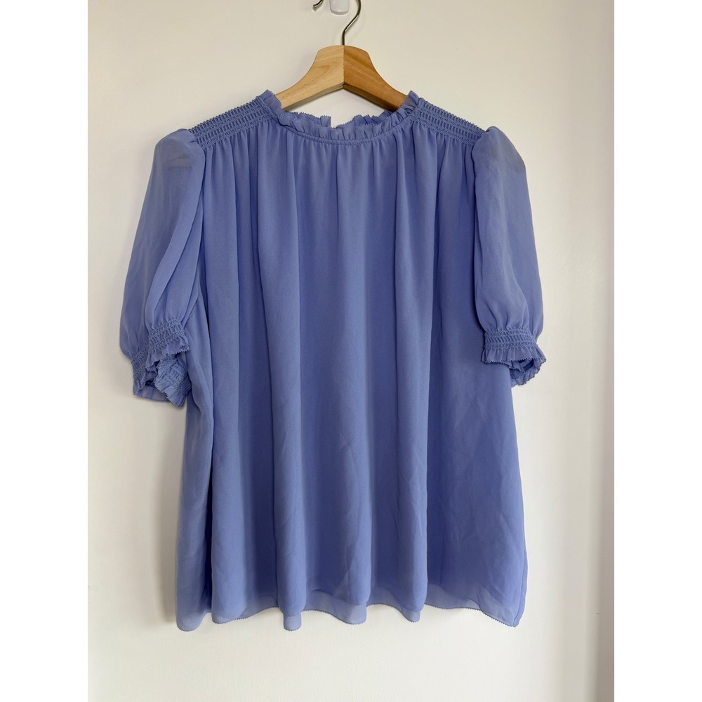 Wilfred Aritzia Periwinkle Blue Smocked Chiffon Blouse Short Sleeve Large‎